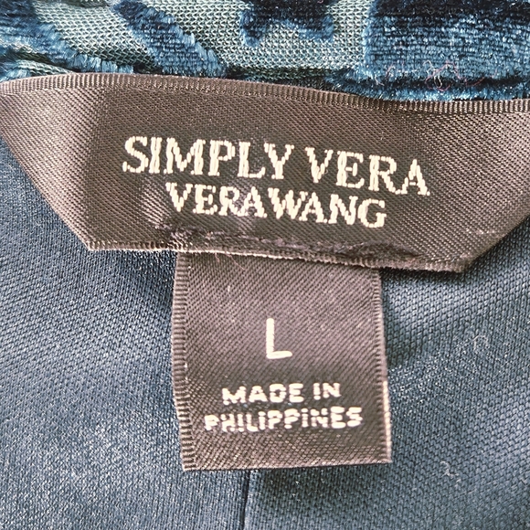 Simply Vera Vera Wang Size L Green Velvet Long-Sleeved Round Neck Blouse Shirt T - Picture 6 of 16